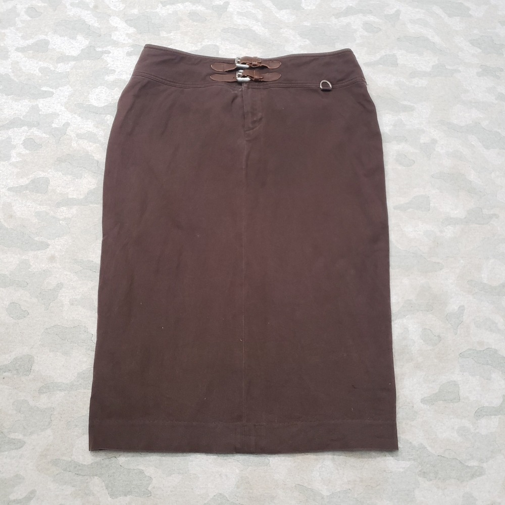 Lauren Ralph Lauren Skirt Womens 8 Brown Pencil Buckle Equestrian Office Career